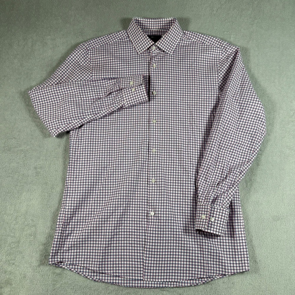 Hugo Boss Dress Shirt Mens 15.5 32/33 Check Red, Blue Sharp Fit